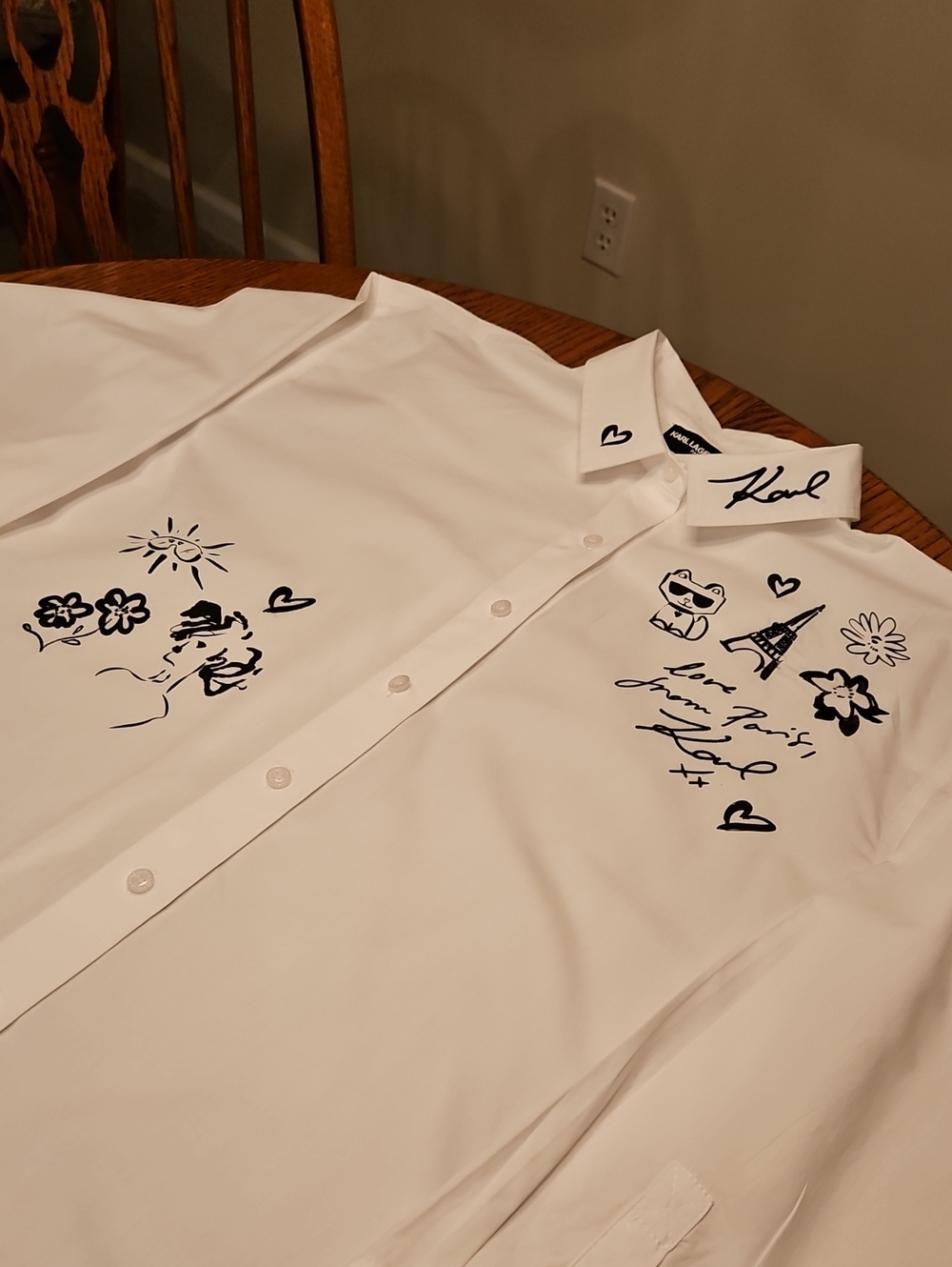 Karl Lagerfeld Oversized Whimsey Graphic Button Down Shirt White - Picture 3 of 5